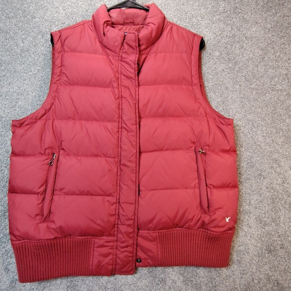 American Eagle Puffer Vest Women L Star Pattern Red Quilted Outerwear Good